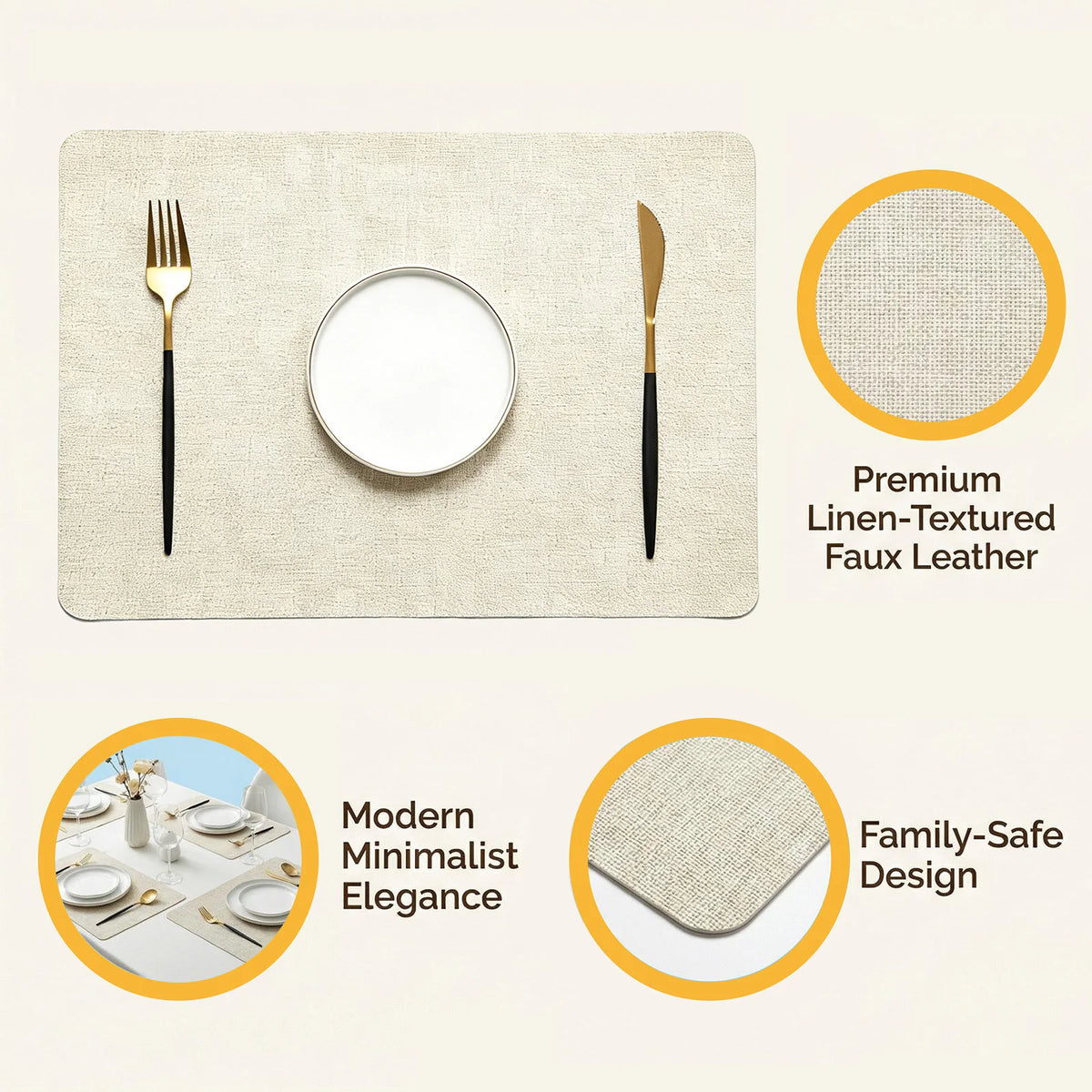 12 PCS Linen Textured Placemats, 12×17 Inch Heat Resistant Non-Slip Table Mats for Dining Table Wedding Party