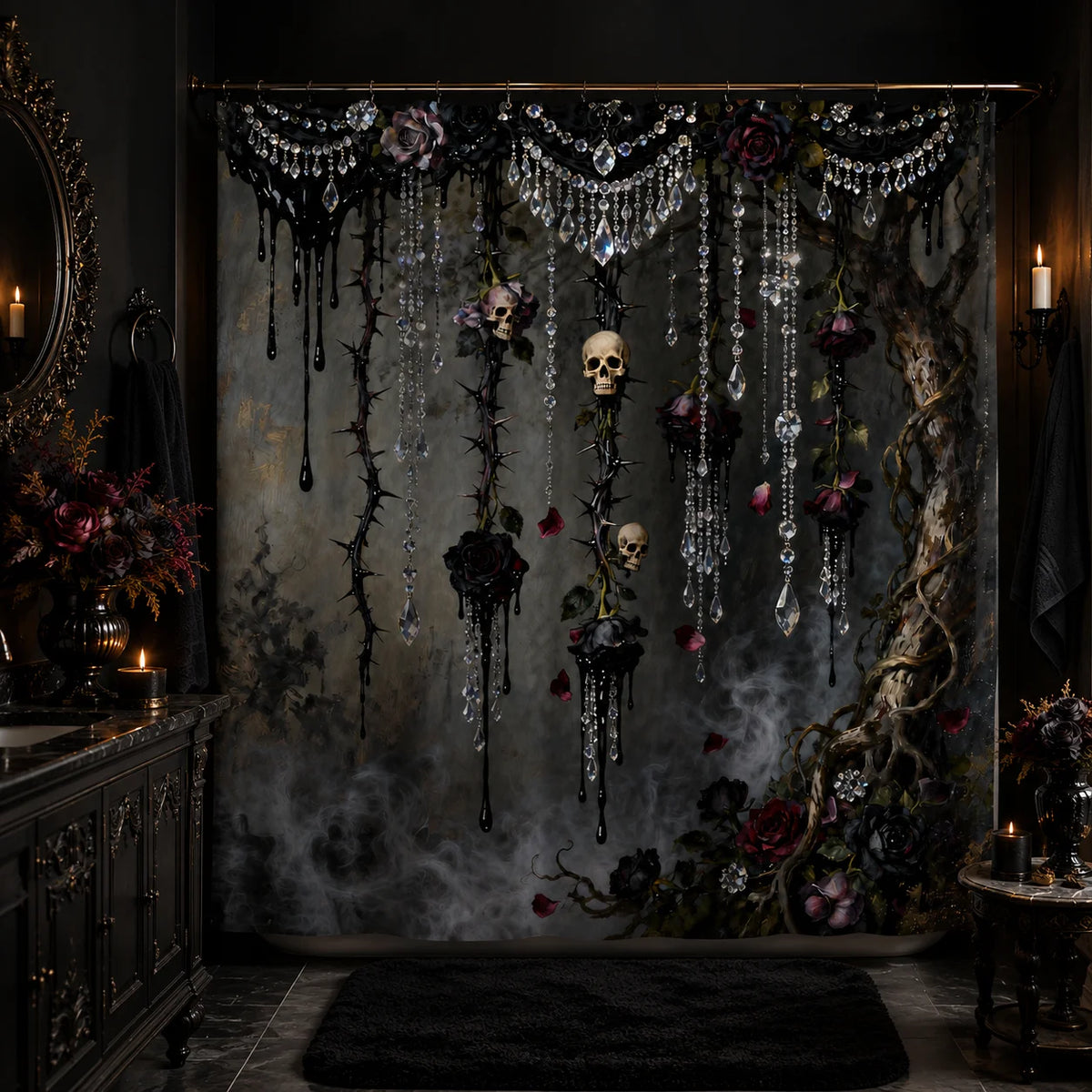 2D Flat, 1pc Shower Curtain, Gothic 2D Shower Curtain for Bathrooms, Includes a High-Quality 70.87 X 70.87inch Shower Curtain And 12 Durable Hooks. Bathroom Decor And Additions, Local Warehouse Items
