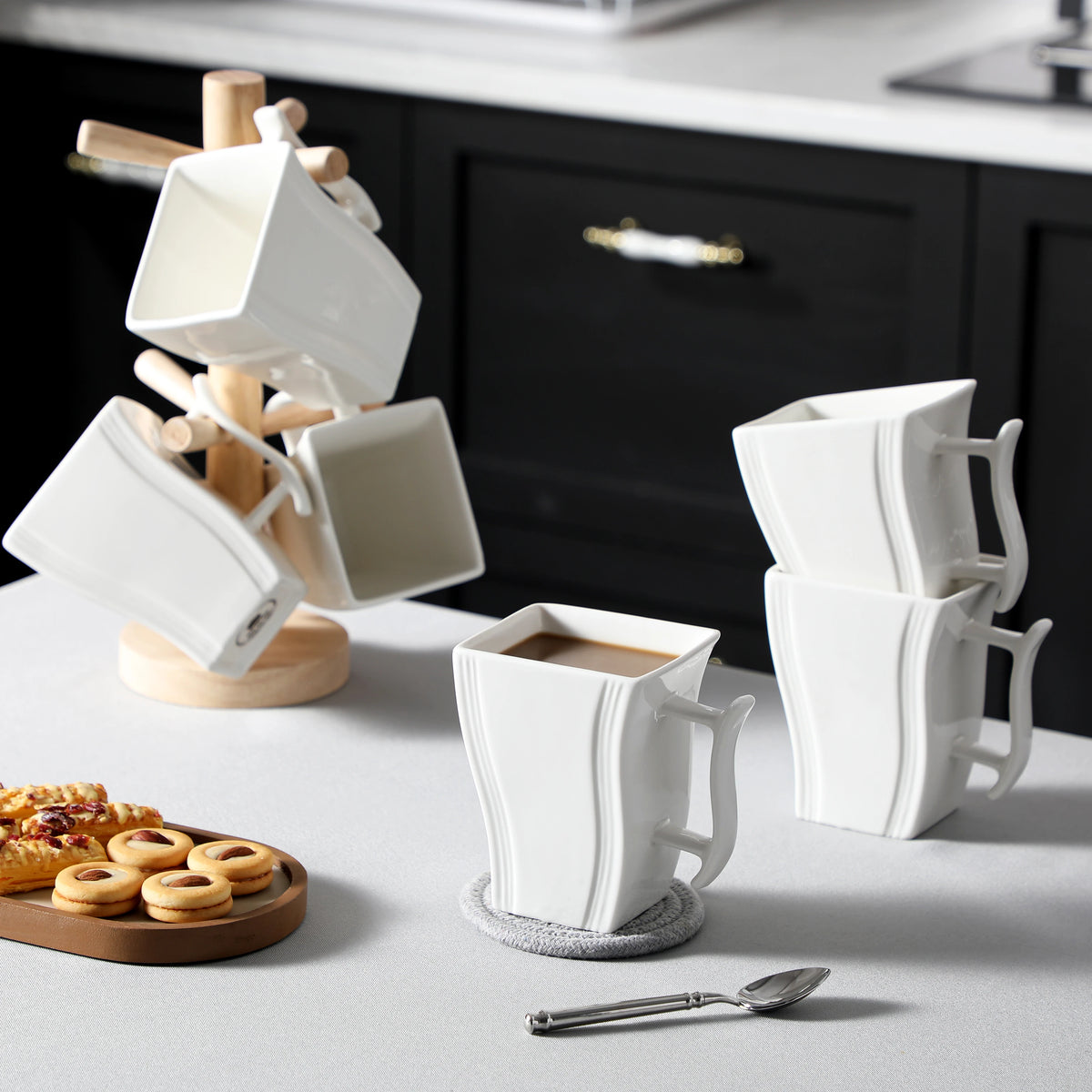 Malacasa Porcelain Coffee Cup Set With Square Marble Design
