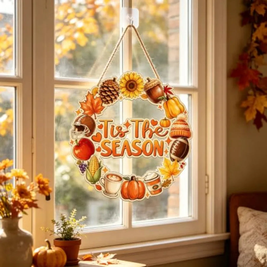 Fall Door Decor - Fall decorations Door Sign Thanksgiving Wreath for Front Door Hanger Tis the Season Autumn Hanging Sign Woode
