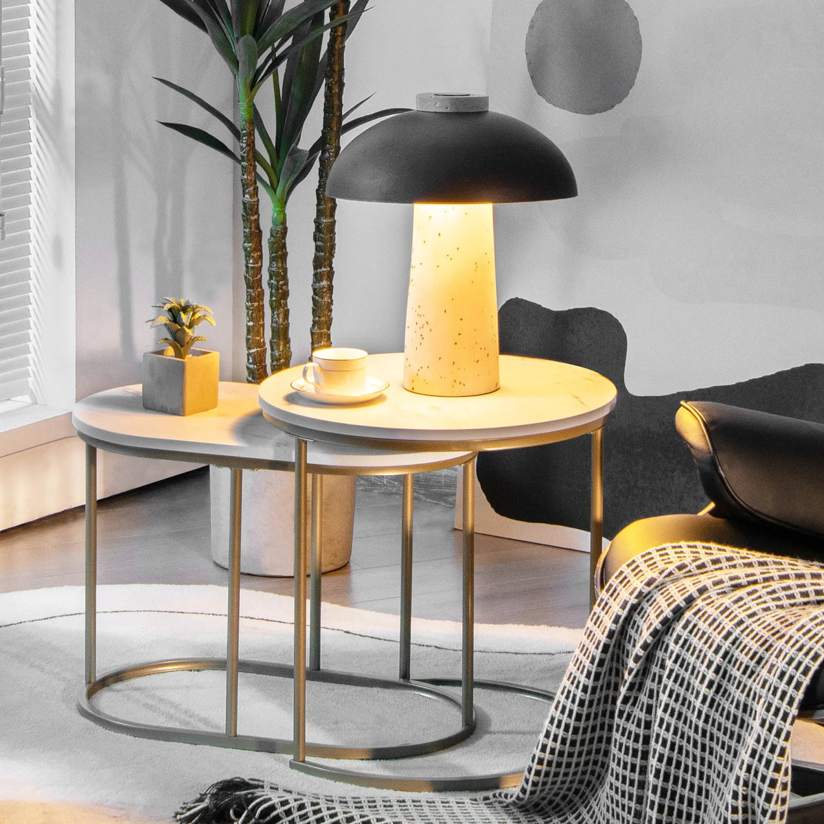 HOMASIS Modern Nesting Coffee Table Set Marble Side Tables