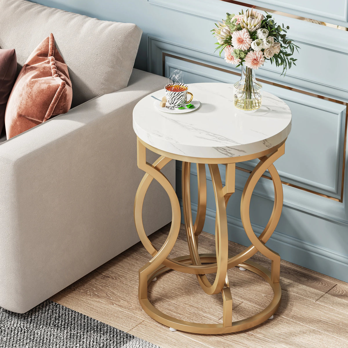 Tribesigns Modern Round End Table With O Shaped Base