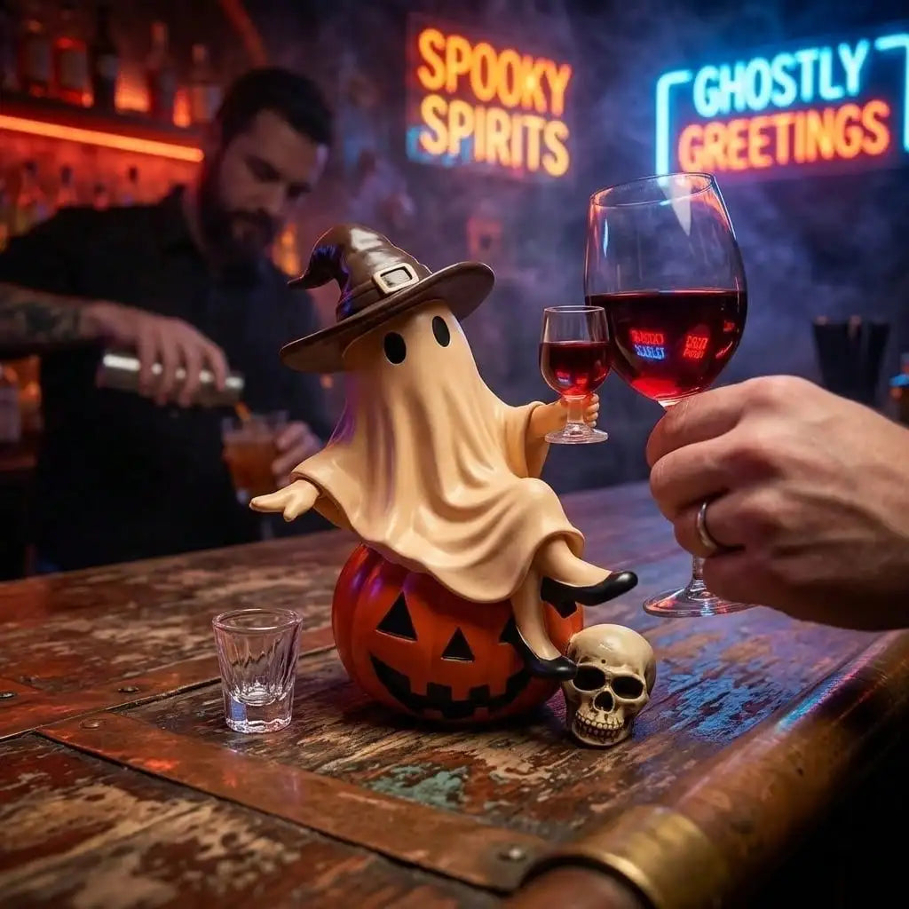 Handheld Wine Glass Funny Ghost Resin Statue, Spooky Yet Humorous Halloween Decor, Dark Academia Style Room Ornament - Humorous Desktop Mood Regulator, Gift For Wine Lovers