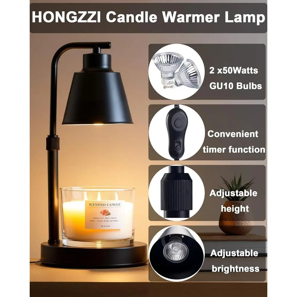Candle Warmer Lamp with Timer - Adjustable Height & Brightness, 2 Bulbs Included - Wax Melter for Home