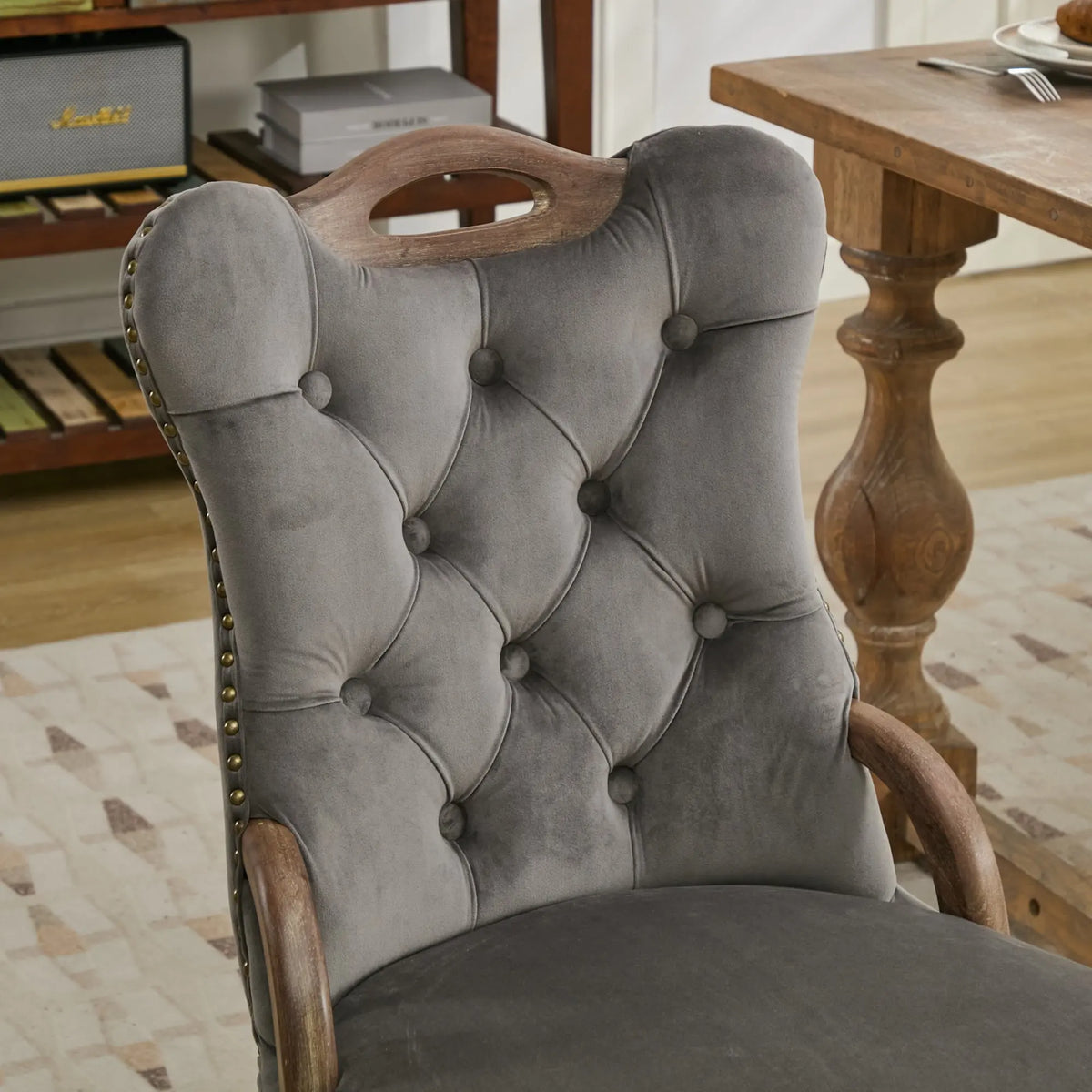 Velvet Dining Chairs With Armrests, Hand Tufted Upholstered Chairs
