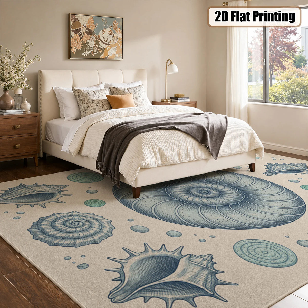 Coastal Seashell Nautilus Coral Pattern Velvet Area Rug, Machine Washable Soft Floor Mat for Living Room Bedroom Dining Room Entryway, Perfect for Halloween Thanksgiving Christmas New Year Home Decor