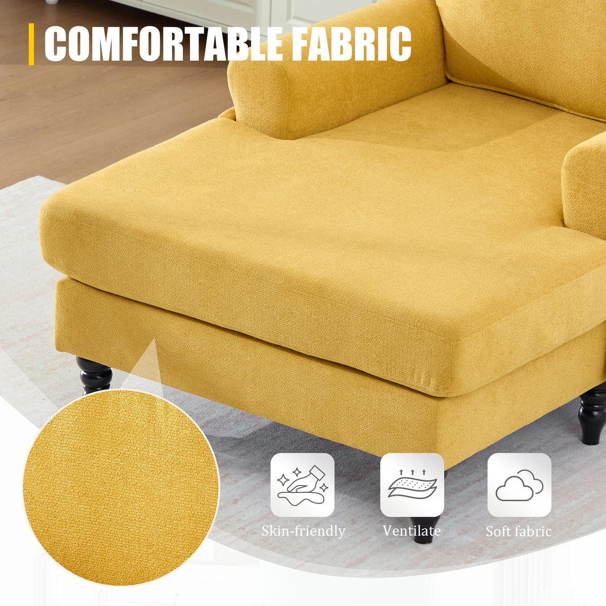 49.4-inch Modern Minimalist Chenille Fabric Single Sofa With Comfortable Backrest and Armrests Featuring Side Storage Pockets Suitable For Living Room Bedroom or Office
