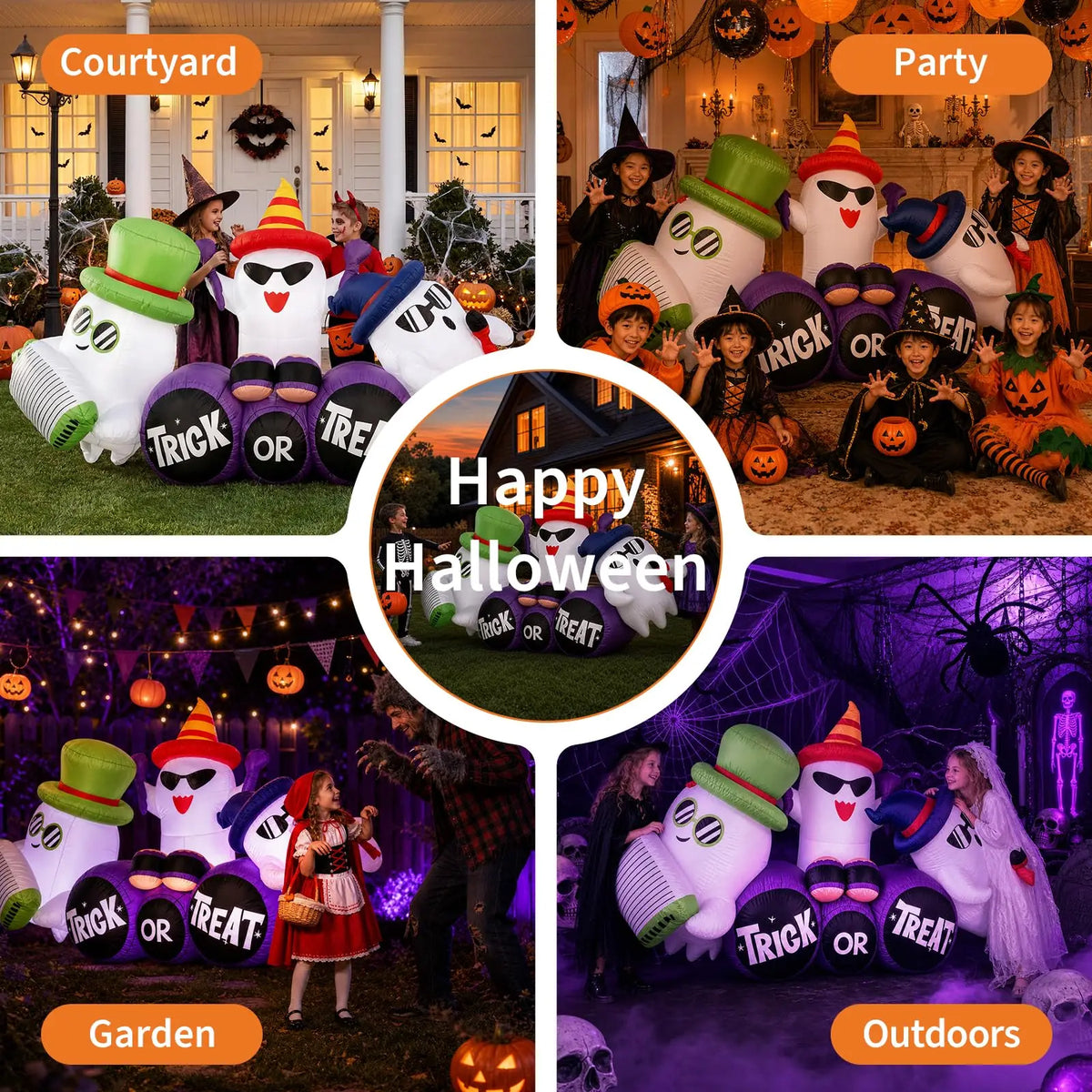 8ft Halloween Ghost Band Inflatable Outdoor Yard Decor With 6 Led Lights, Trick Or Treat Blow Up For Lawn Porch Garden Party Display