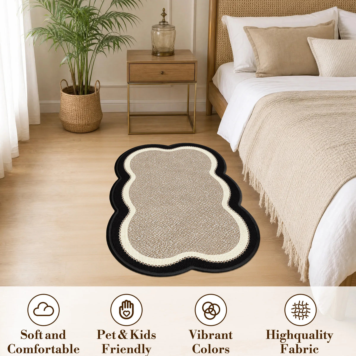 Wavy Scalloped Bathroom Rug, Imitation Linen Absorbent Non Slip Bath Mat for Shower Room, Entryway Decor