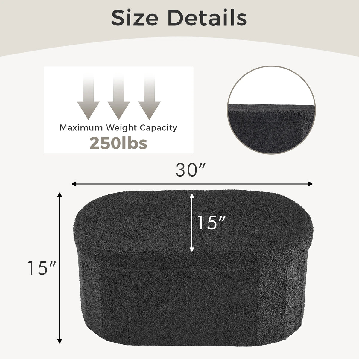 JHK Folding Storage Ottoman Bench With Padded Fabric Seat