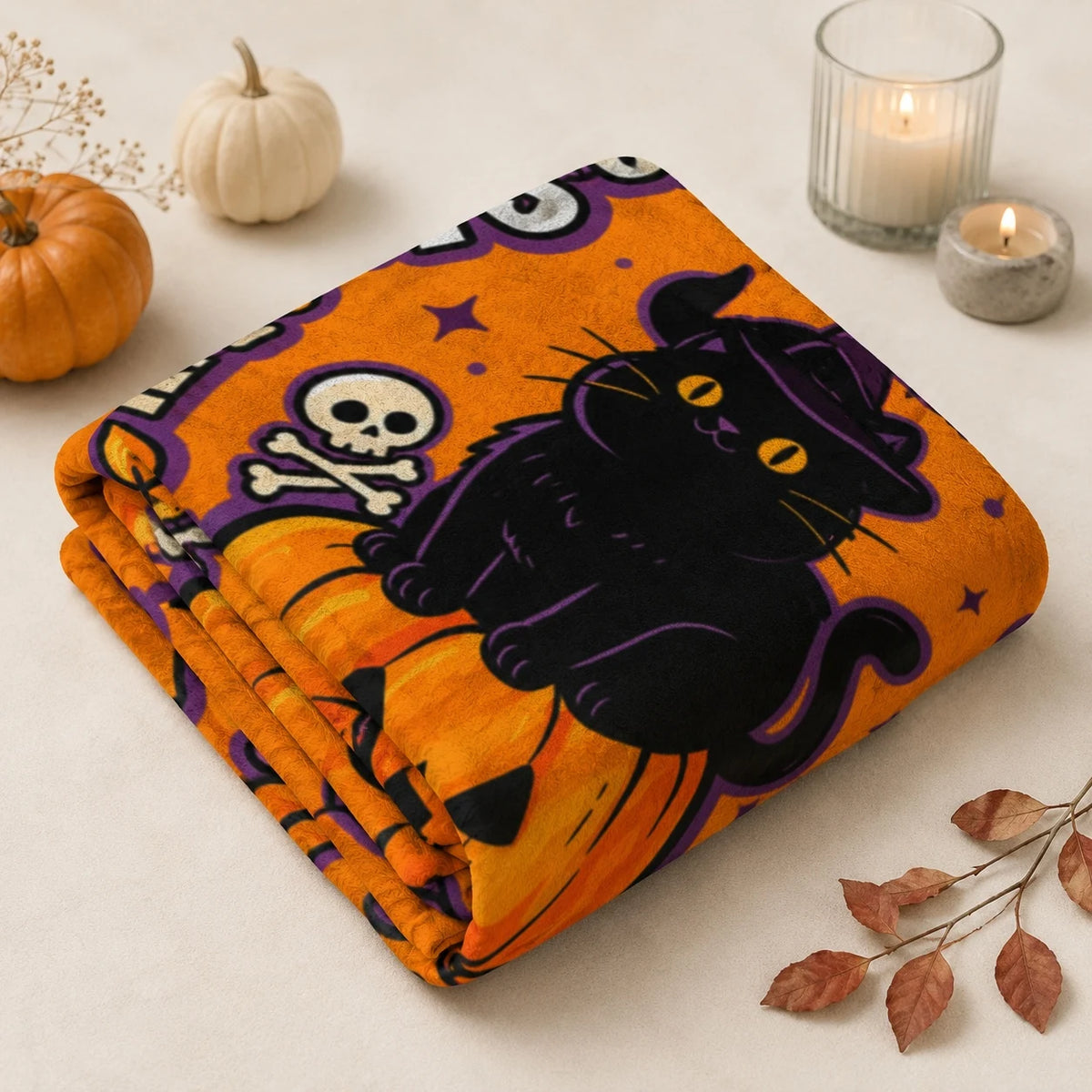Halloween Flannel Throw Blanket 60 x 50 Inch, Soft Lightweight Cozy Blanket for Couch, Sofa, Bed, Bedroom and Living Room Decor