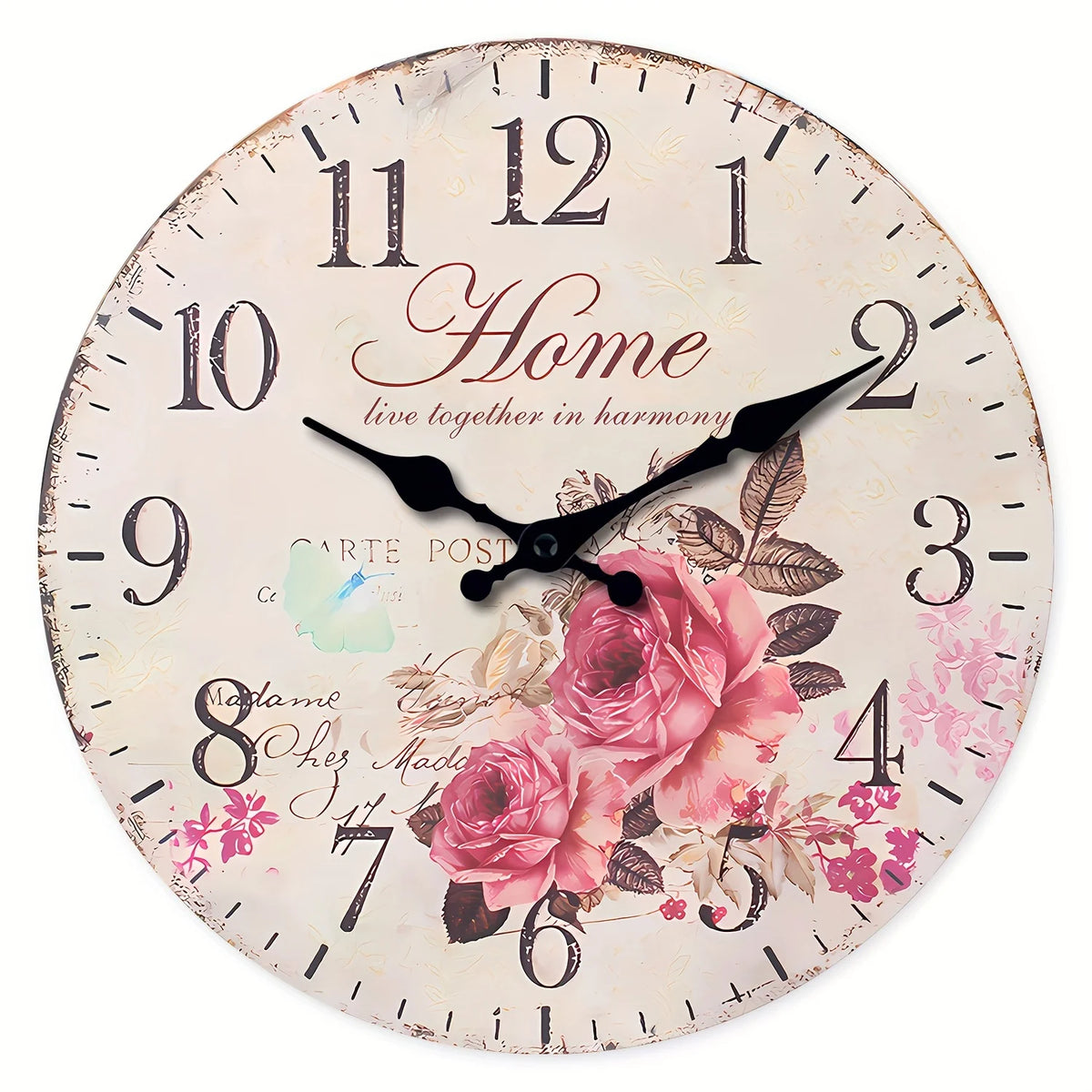 1pc 25.4-35.56 cm Wooden Large Rose Floral Wall Clock - Battery Powered, Silent And Soundproof, Suitable for Living Room, Bedroom, Home, Kitchen, Aesthetic Room Decor Clock, Ideal Holiday Gift (Battery Not Included)