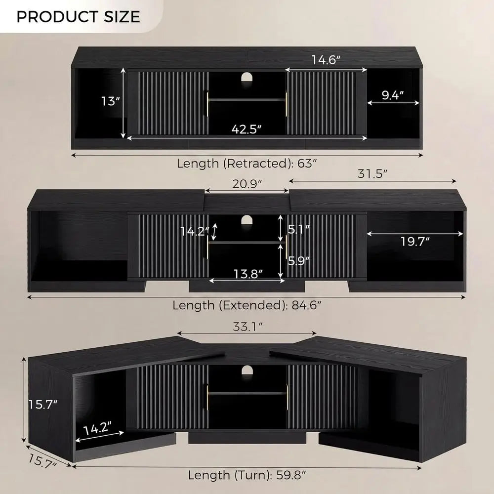 TV Stand or 55-80 Inches TVs, 63"-84.6" Adjustable Length, Exble Entertainment Center with Storage Cabi, luted Doern Media ole,
