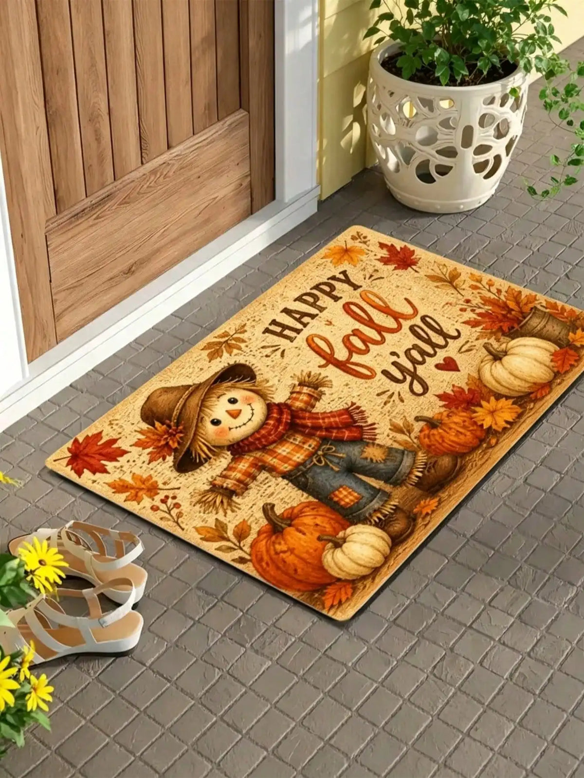 1pc Scarecrow Pumpkin Pattern Printed Rugs/Door Mat, Anti-Slip, Soft And Washable, Suitable For Porch Entrance, Living Room, Bedroom, Kitchen Decor, Happy Fall