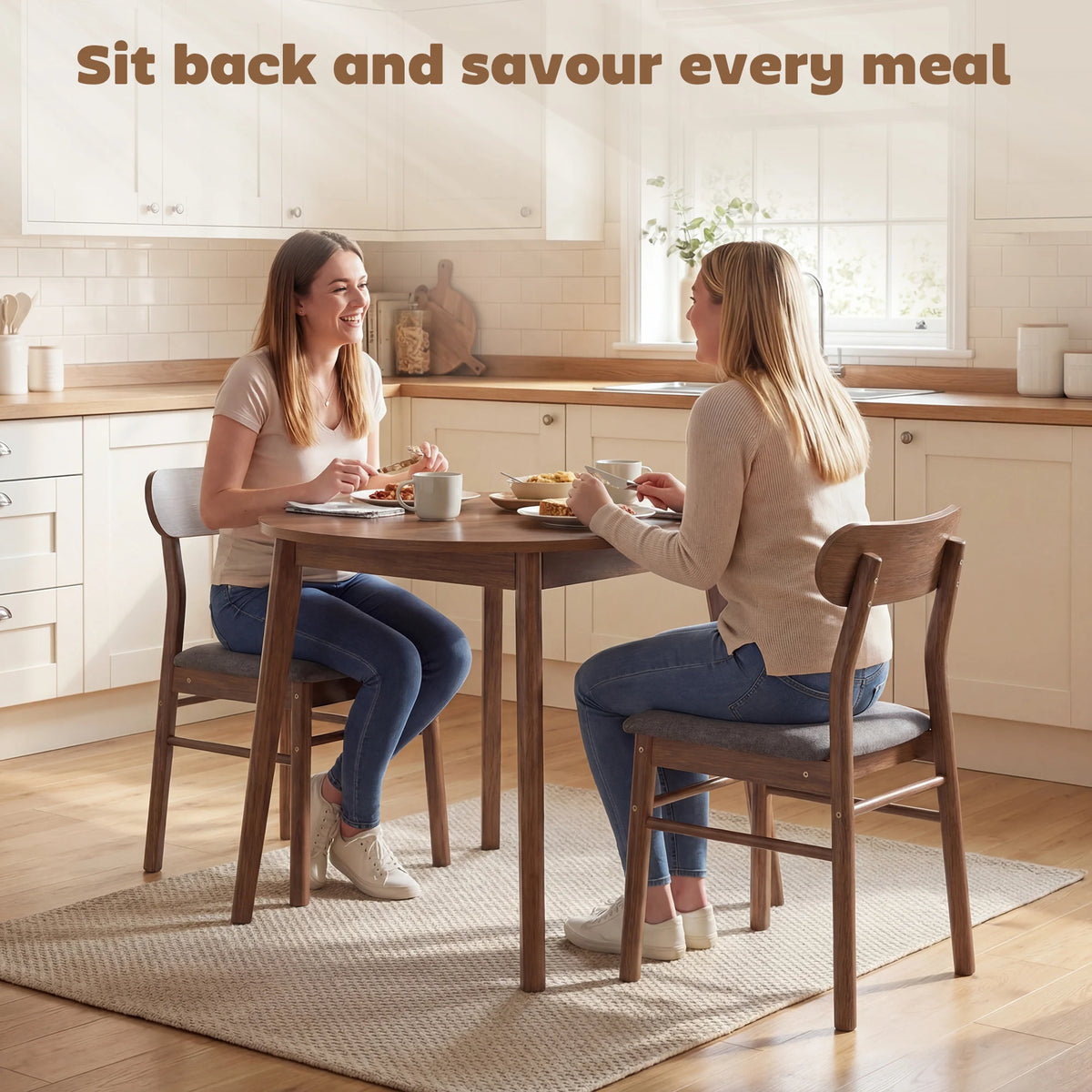 HOMCOM Dining Chairs Set of 2, Upholstered Solid Wood Kitchen Chairs, Mid-Century Modern Dining Room Chairs with Ergonomic Curved Backrest, Gray