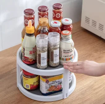 Two-Tier Rotating Spice Organizer With 4 Adjustable Heights, D-Shape Lazy Susan Storage Rack Holds Up To 40 Spice Bottles, Multi-Purpose Rotating Countertop Storage Shelf For Pantry Fridge Bathroom Craft Table