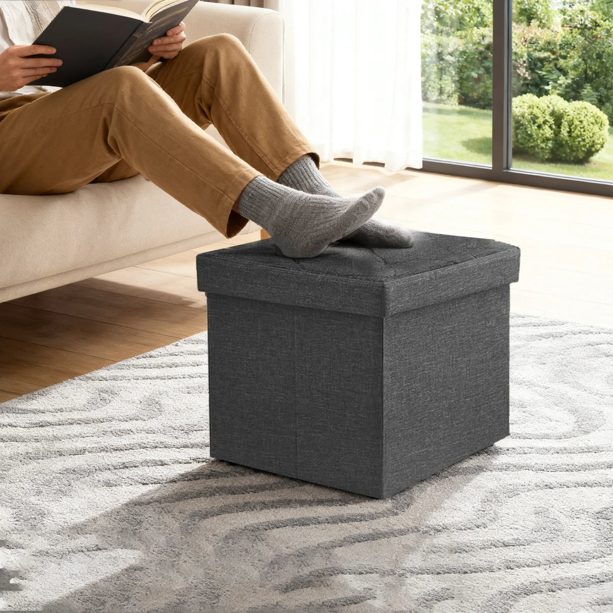 Sarenzon Folding Storage Ottoman Bench For Indoor Outdoor Use