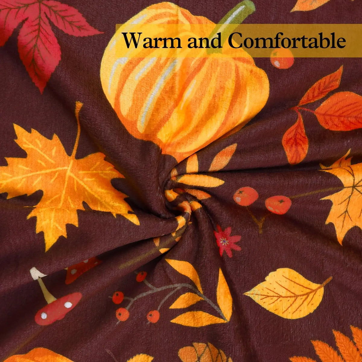 50"x60" Fall Pumpkin Maple Leaf Throw Blanket, Red Brown Soft Flannel Fleece Blanket, Warm Cozy Thanksgiving Harvest Decorative Blanket for Sofa Couch Chair, Fall Home Gift for Family Friends