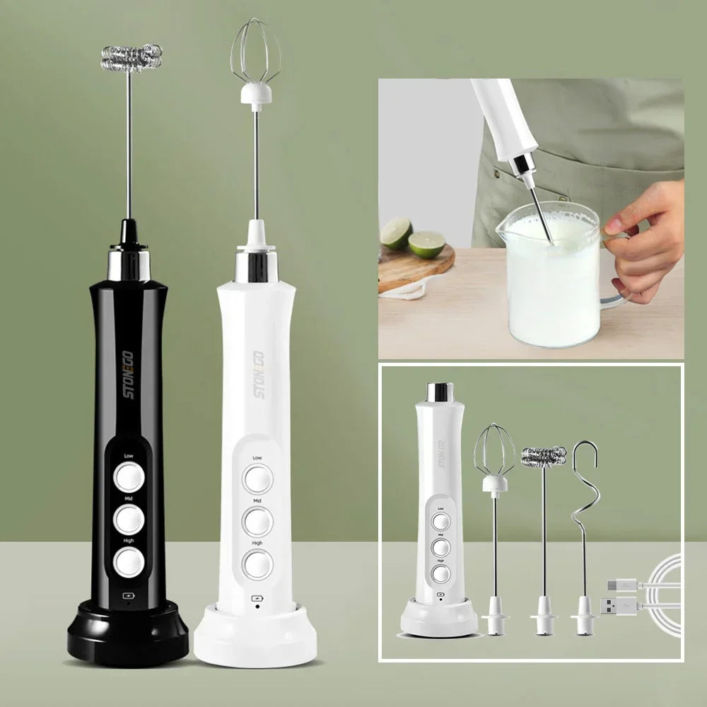 USB Rechargeable Milk Frother Mini Handheld Electric Foam Maker 3 Speed Whisks For Latte Cappuccino Coffee Drink Mixer Stainless Steel Egg Beater Hot Chocolate Blender Kitchen Gadgets Tools For Home Use
