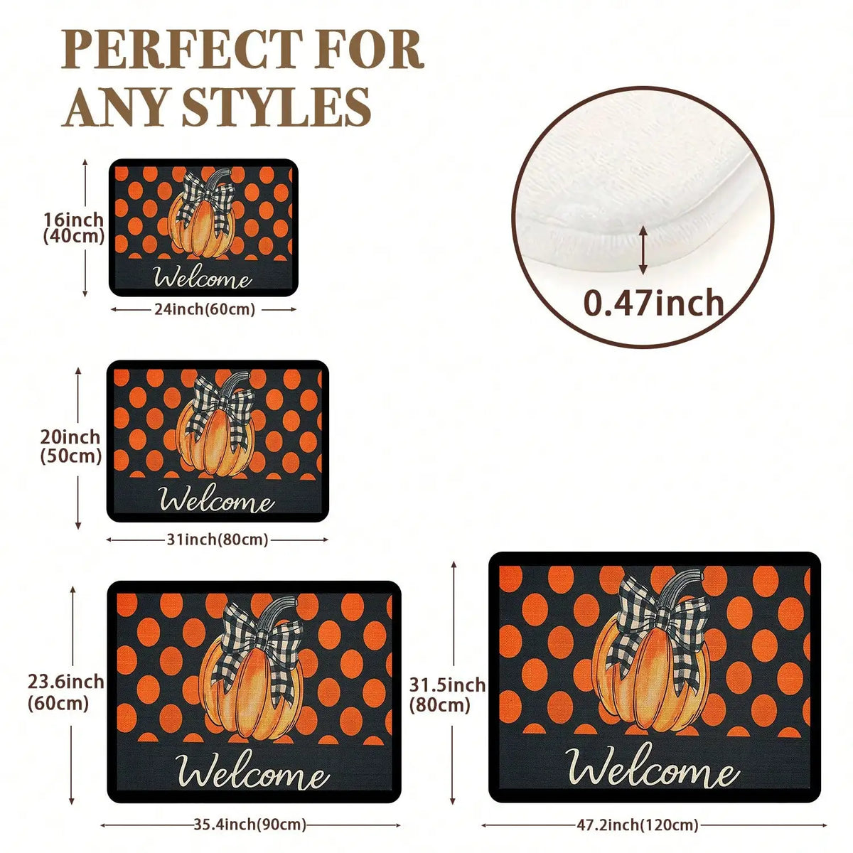 1pc Black & Orange Plaid Pumpkin Welcome With Bow - Heavy-Duty 600g/² Non-Slip, Washable Autumn Fall Welcome Sign Porch, RV, /Outdoor Use - Beige Bow Accent &