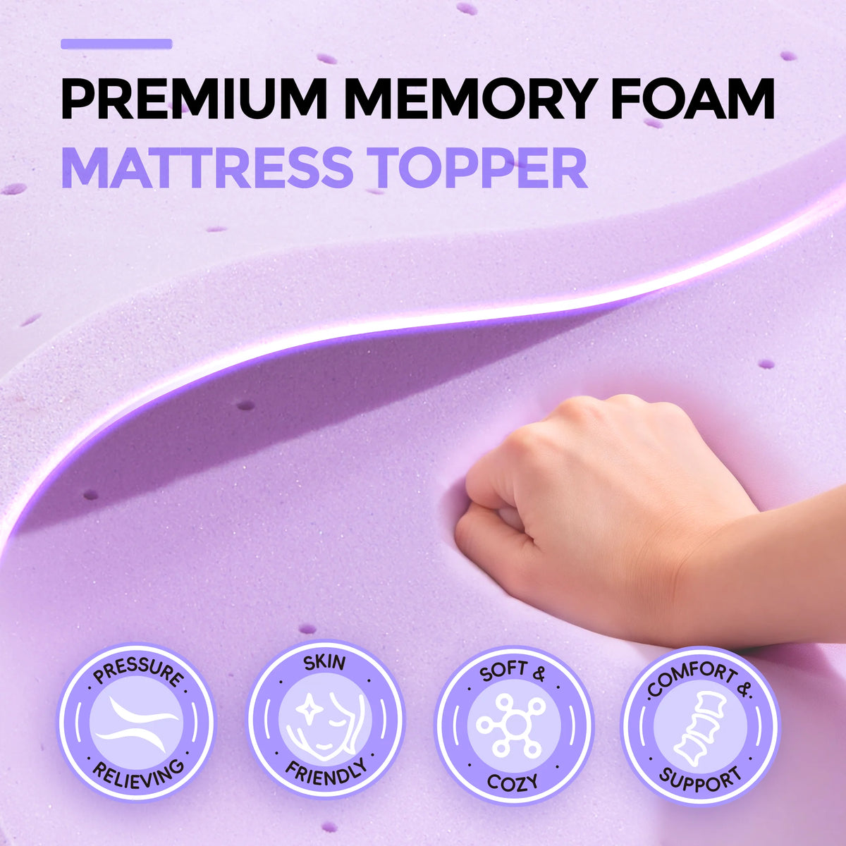 MCQ 3 Inch Memory Foam Mattress Topper Purple Full Size Gel Breathable Cooling Mattress Soft Bed Topper For Home Bedroom Furniture ﻿