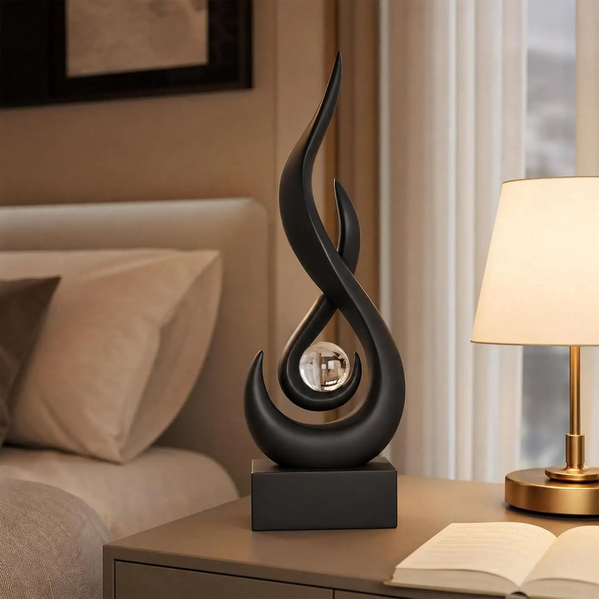 Modern Abstract Golden Flame Home Decor Figurines for Interior Living Room Desk Ceramics Decoration Accessories Statue Sculpture Feng Shui Ornaments
