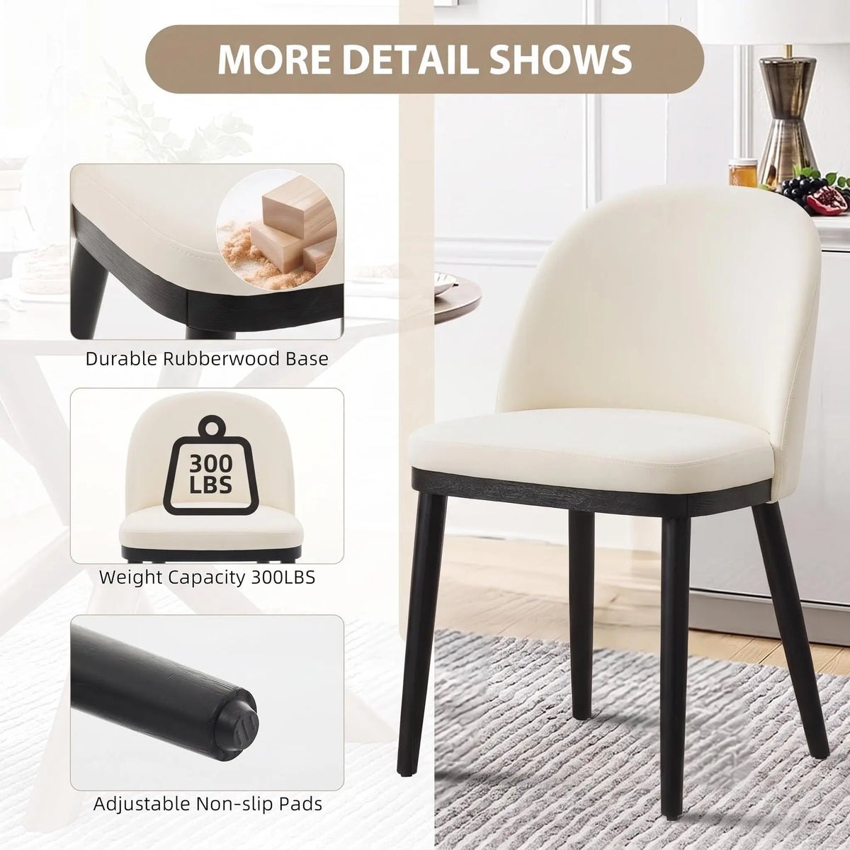 Modern Wooden Dining Chair Set Upholstered Seats Reinforced Legs