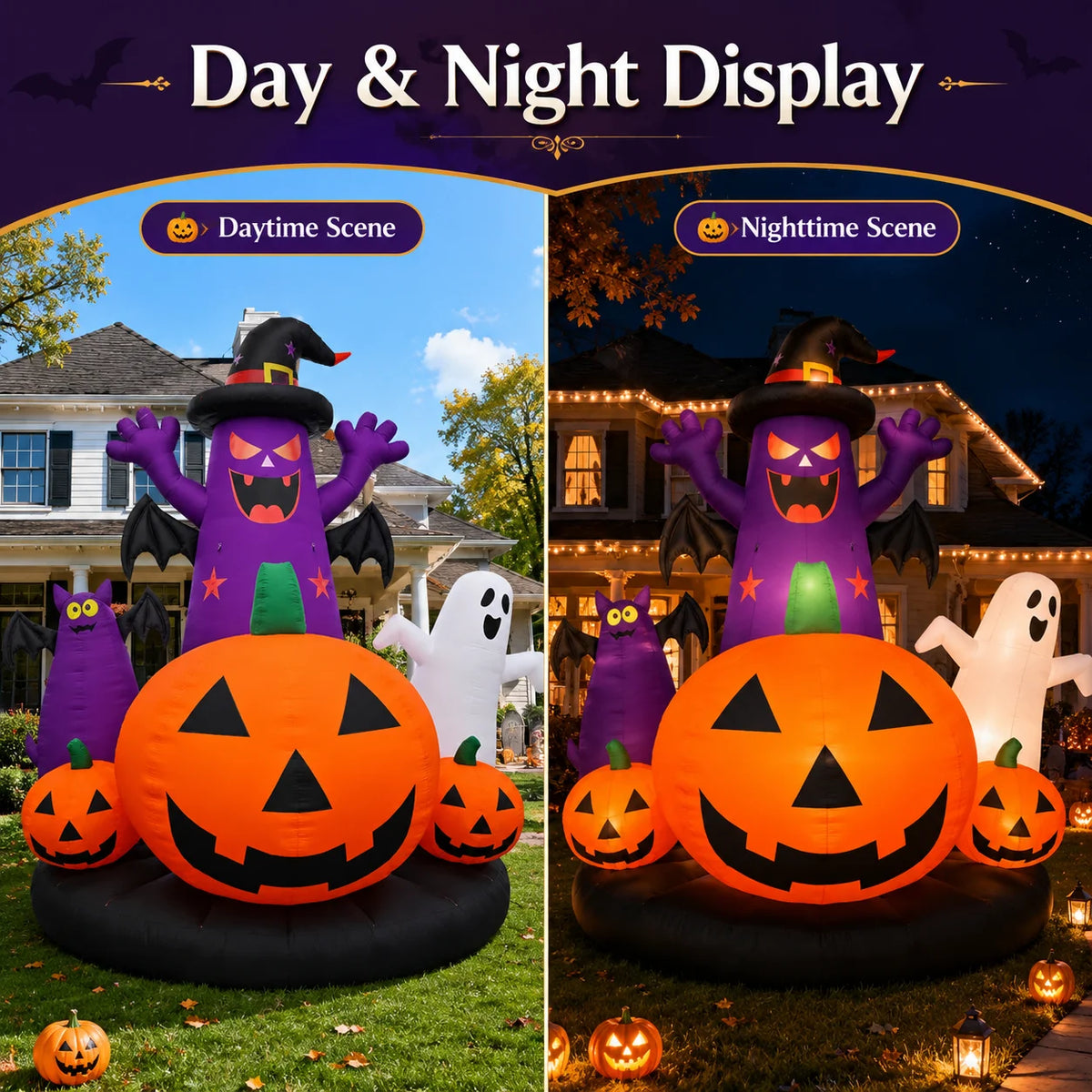 Giant 8m/26ft Inflatable Halloween Pumpkin 3-Story High with Fan - Oxford Cloth Skeleton Man Costume for Outdoor Decoration