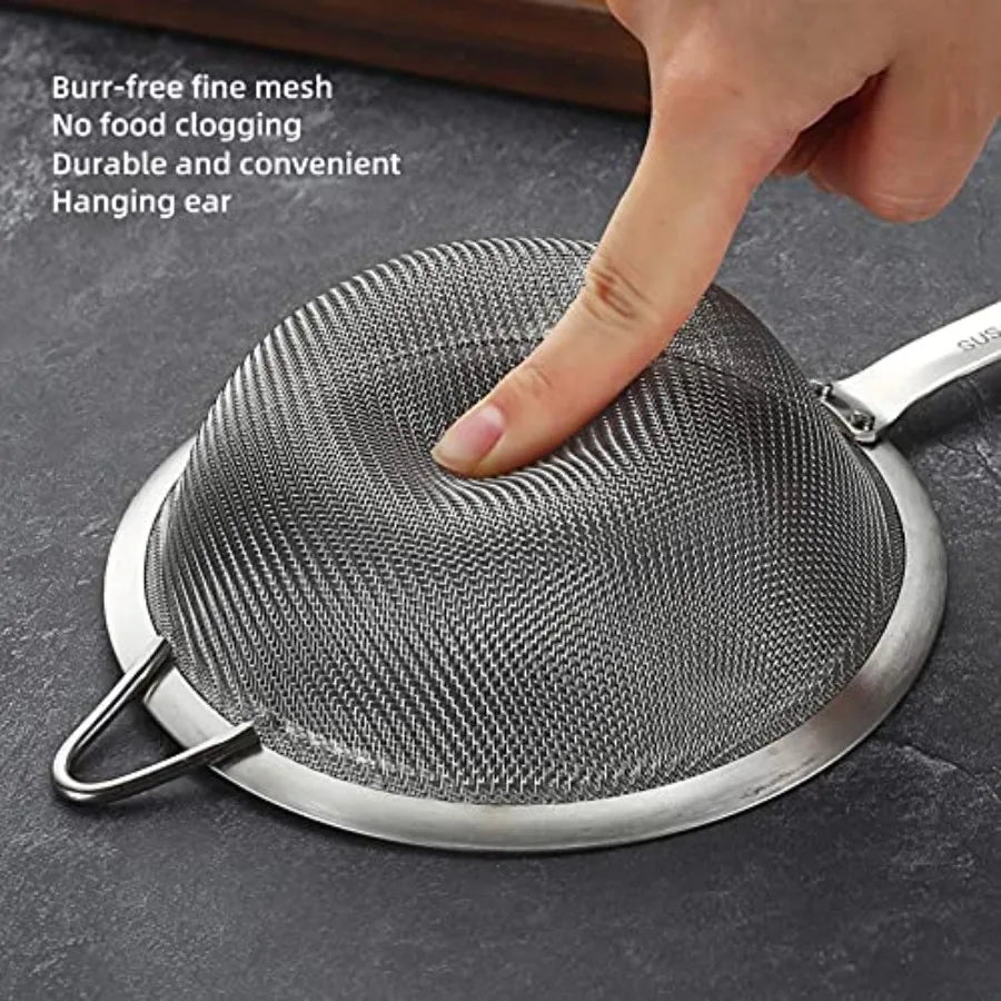 304 Stainless Steel Fine Mesh Strainers for Kitchen, Colander-Skimmer with Handle, Sieve Sifters for Food, Tea, Rice, Oil, Nood
