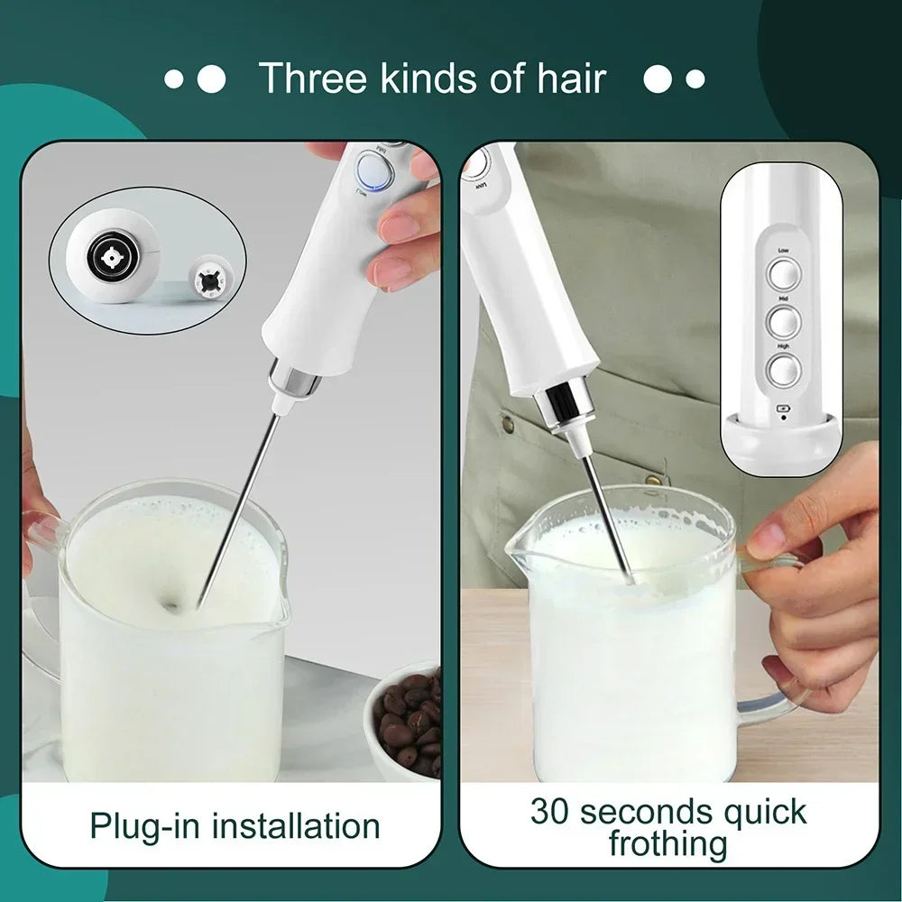 USB Rechargeable Milk Frother Mini Handheld Electric Foam Maker 3 Speed Whisks For Latte Cappuccino Coffee Drink Mixer Stainless Steel Egg Beater Hot Chocolate Blender Kitchen Gadgets Tools For Home Use