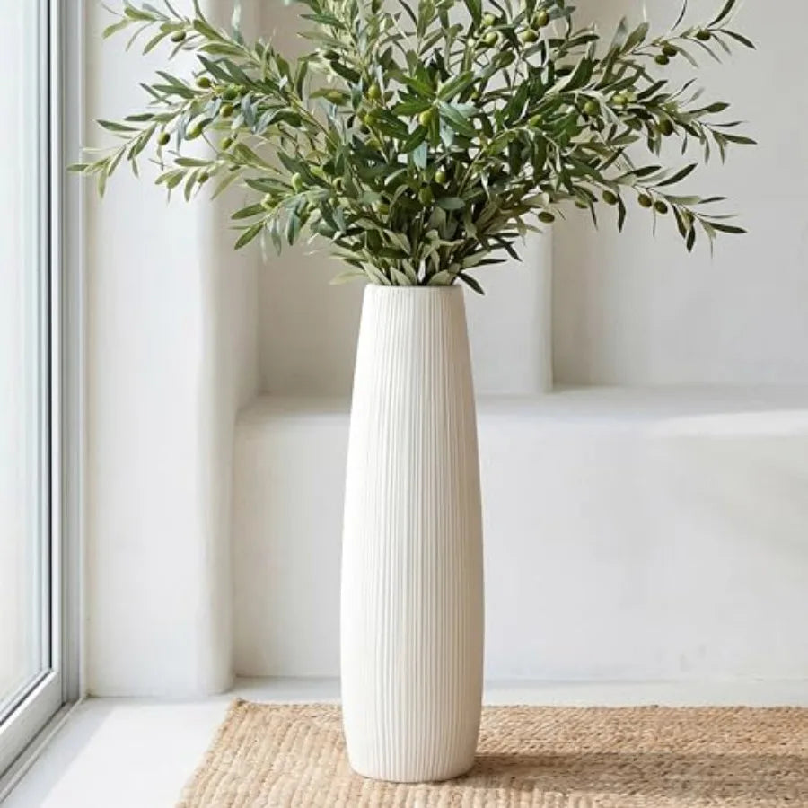 Ceramic floor vase for living room office bedroom farmhouse decor; white; glossy glaze finish; 28-inch tall modern large decora