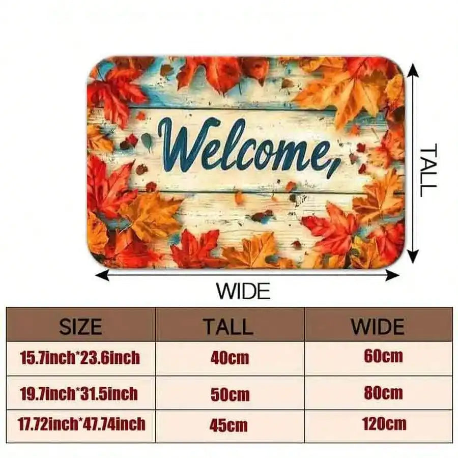 1pc Flannel Floor MatRustic Distressed Wooden Welcome Doormat With Vibrant Autumn Maple Leaves Fall Harvest Decorative Floor MatNon-Slip, Machine Washable, Soft