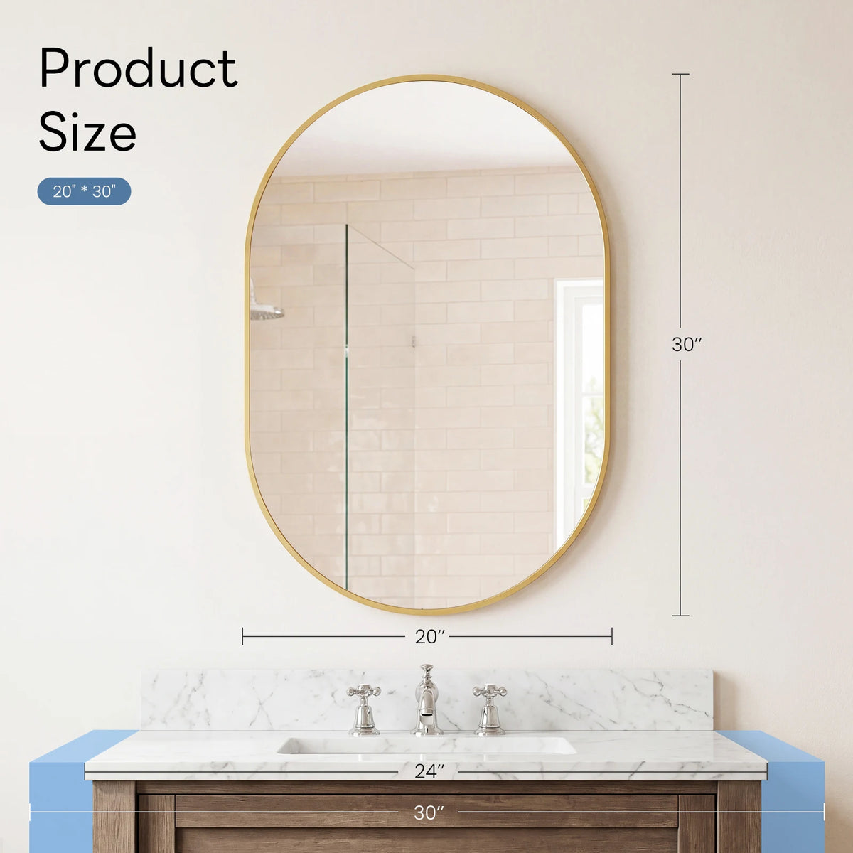 JHK Oval Wall Mirror with Metal Frame for Wall  Modern Dressing Mirror Tempered Glass Bedroom Living Room Horizontal or Vertical