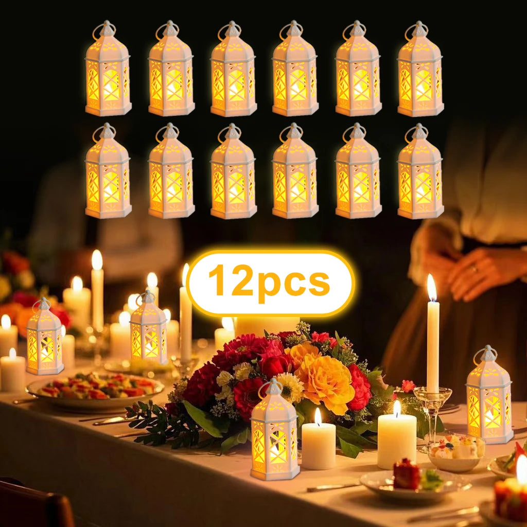 12pcs Set of LED Lantern Retro Atmosphere Decorative Lights, LED Small Candle Lanterns Christmas Table Center Decorations