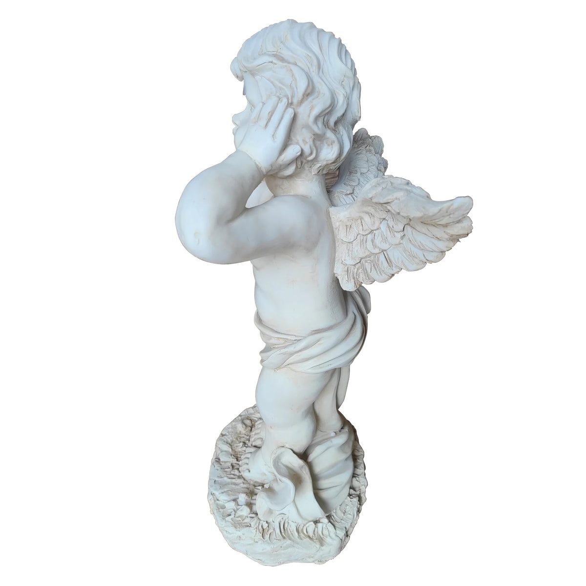 Winged Angel Garden Statue Covering Ears, Weatherproof Resin Outdoor Sculpture, Emotional Angel Figurine for Lawn, Patio & Yard Decor