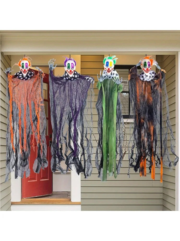 4 Pcs 29 inch Hanging Clown Halloween Decorations Outdoor Props Front Porch Party Supplies Garden Yard Lawn Scary Horror