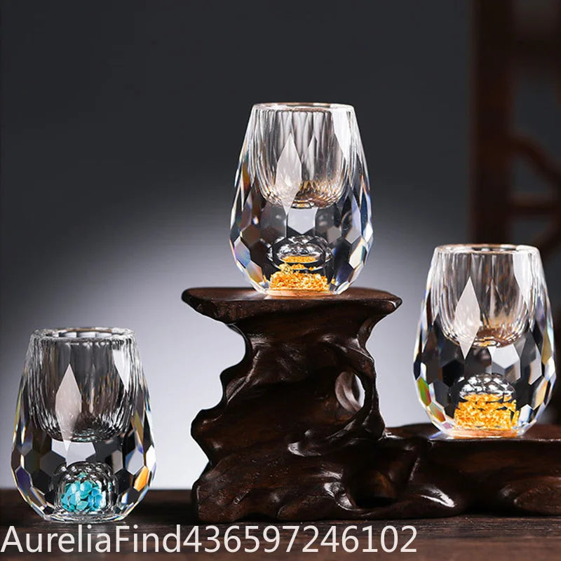 1/2/6Pcs 15ML Crystal Whiskey Glass With Gold‑Foil BPA‑Free Luxury Wine Tumbler For Decoration Collection Celebration Party Gift