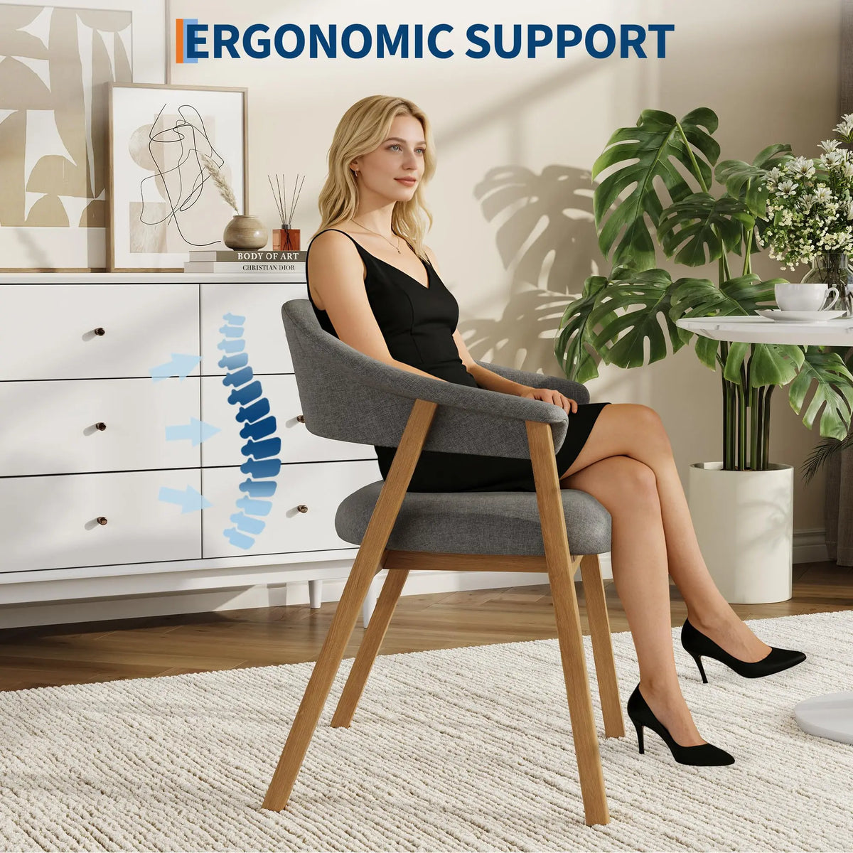 HiMISS Upholstered Dining Chairs With Arms And Curved Wood Legs