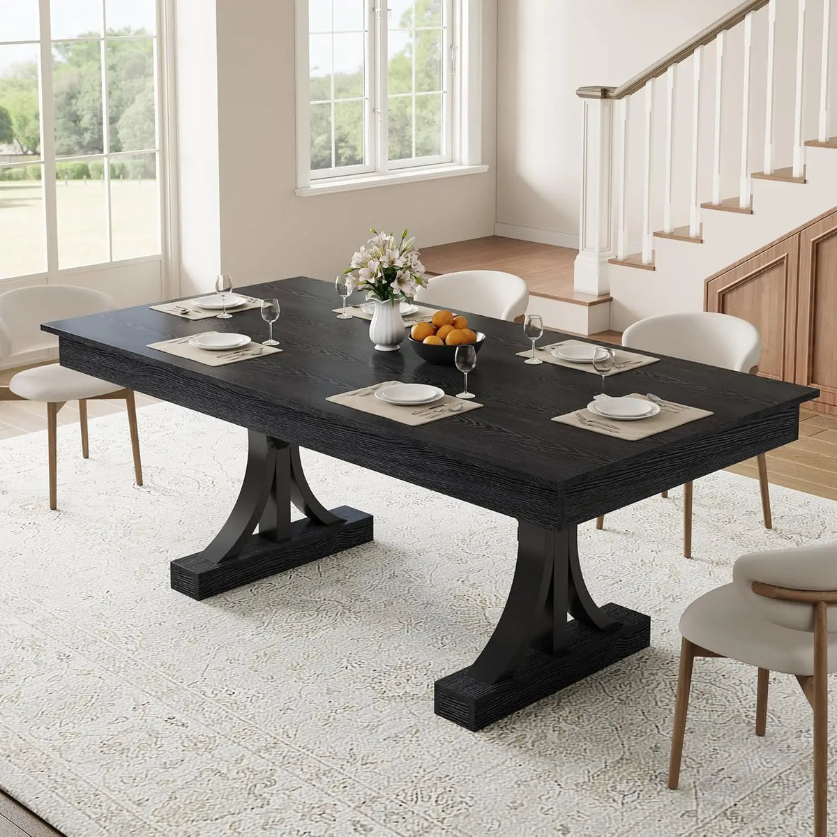 HiMISS Industrial Dining Table With Drawers And Pedestal Base