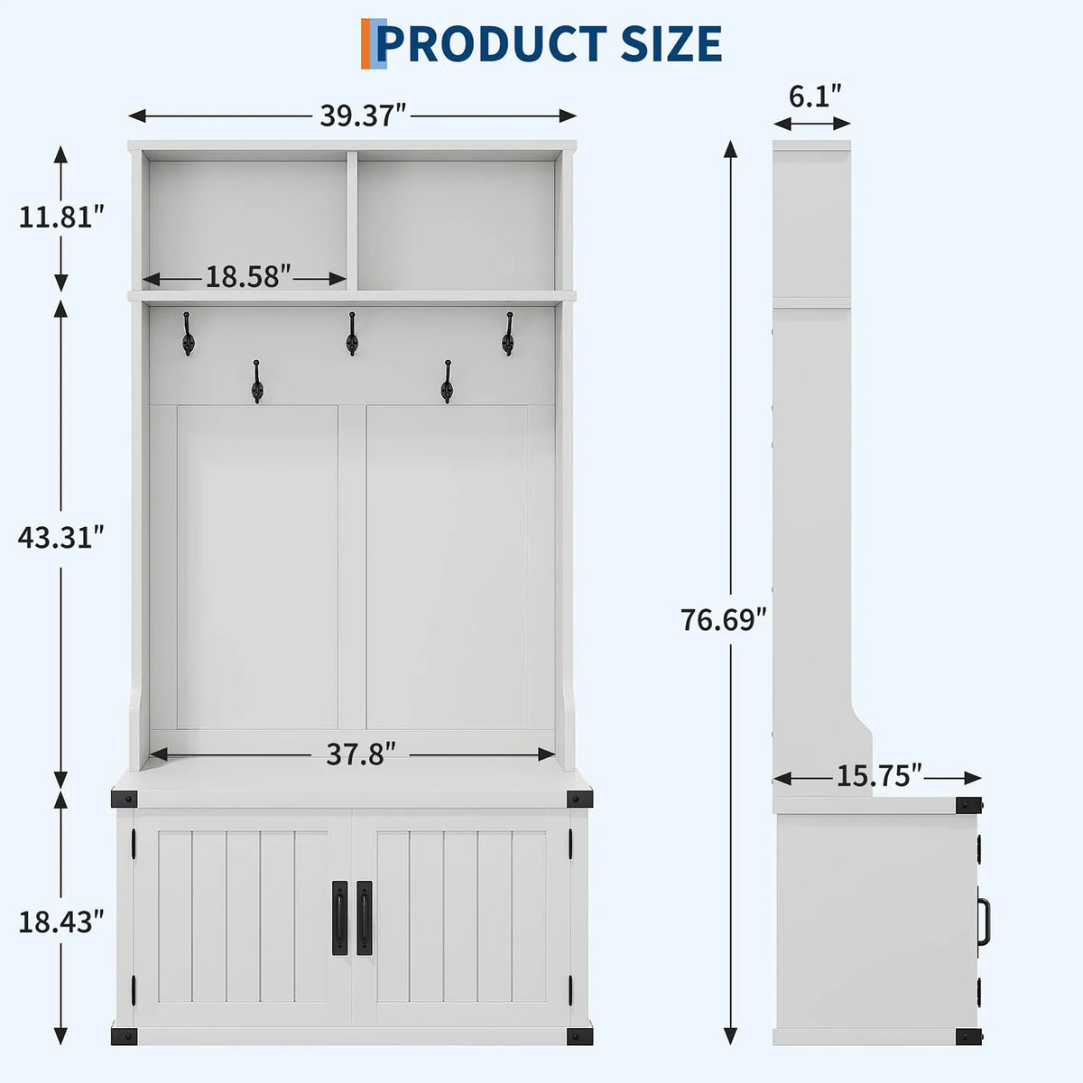 HiMISS Wooden Hall Tree With Bench And Shoe Storage