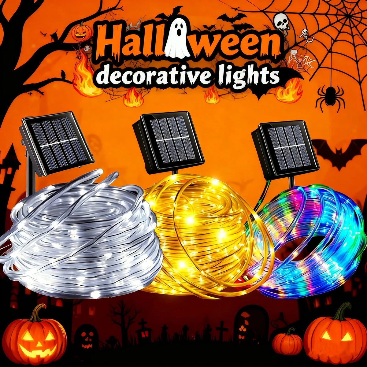 33ft Solar- Outdoor String Lights with 100 LEDs - Solar Rope Lights for Garden, Yard, Tree, Party, Wedding, Christmas, Halloween - Warm White/Cold White/Rainbow Color Changing ( -in Adapter Compatible, -like, No
