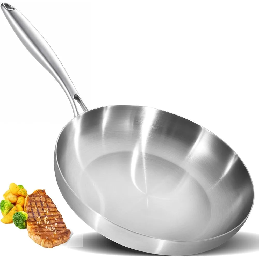 11 Inch Tri-Ply Stainless Steel Frying Pan Detachable Handle Fast Even Heating Induction Oven Safe Kitchen Skillet