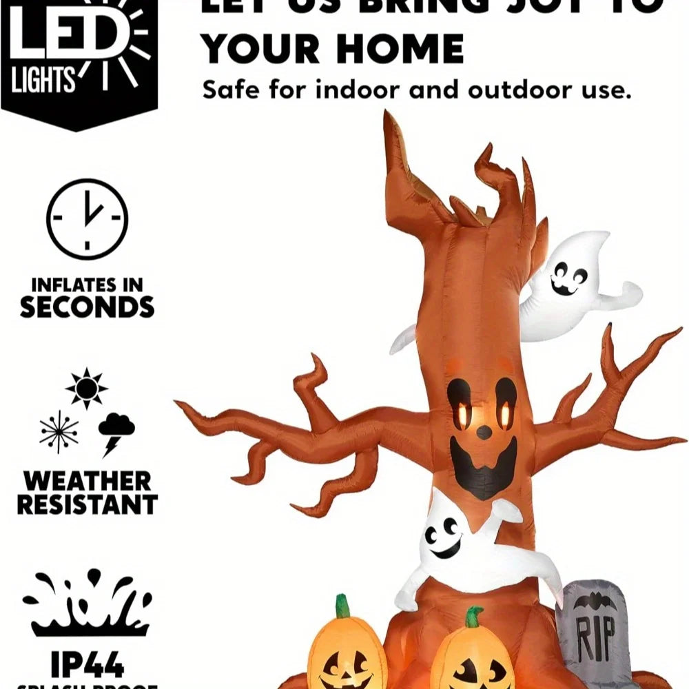 8 FT Halloween Inflatable Scary Tree with Ghost Decorations, Pumpkin and Tombstone, Blow Up Inflatables with Build-in LEDs for Halloween Party Indoor, Outdoor, Yard, Garden, Lawn Decorations