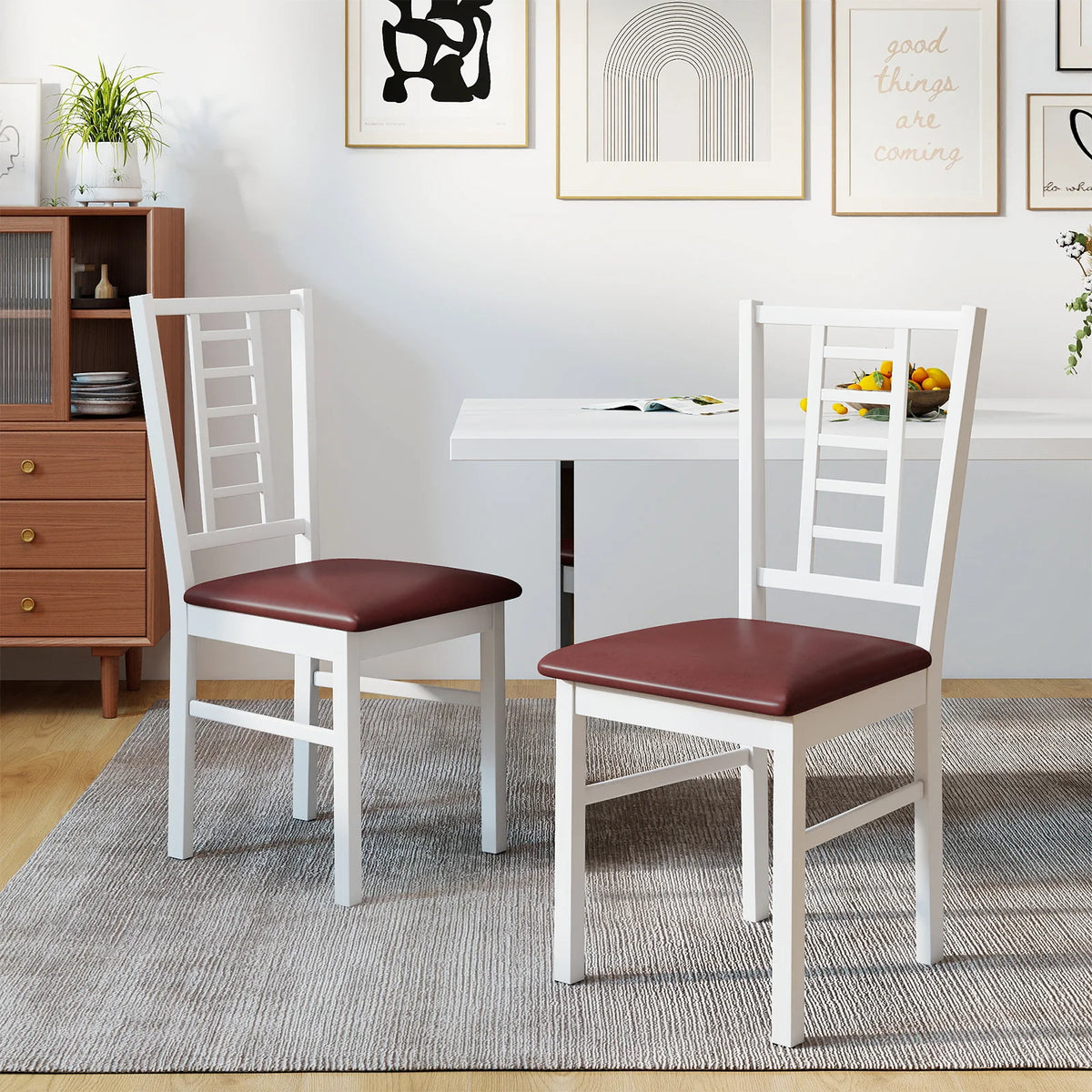 HOMASIS Wooden Dining Chairs With Padded Seats And Slatted Backs