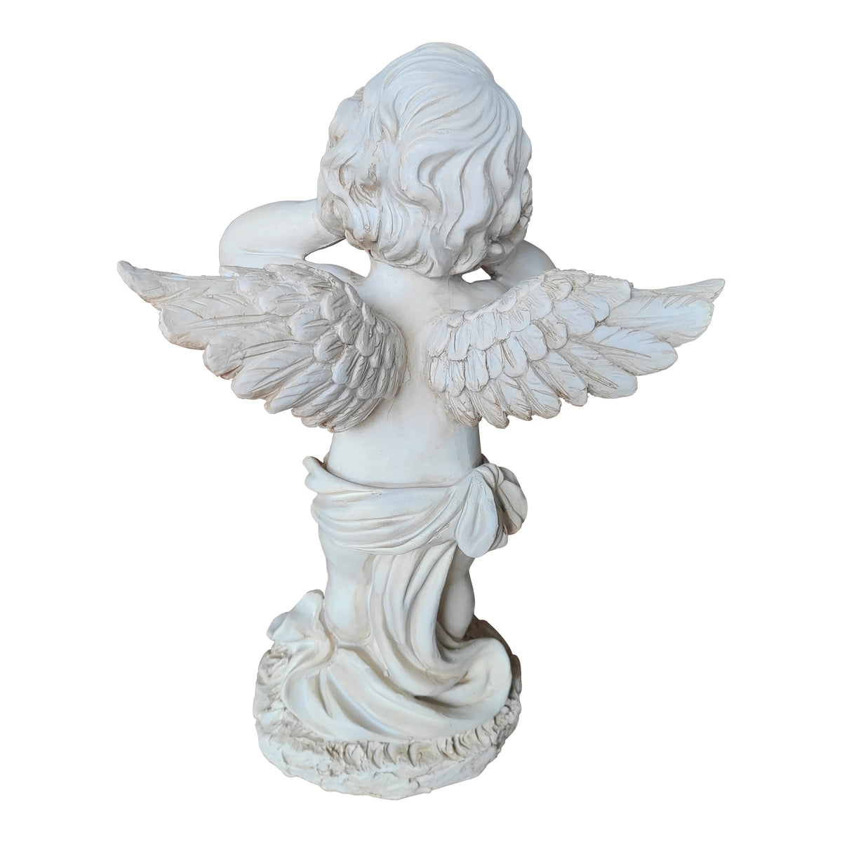 Winged Angel Garden Statue Covering Ears, Weatherproof Resin Outdoor Sculpture, Emotional Angel Figurine for Lawn, Patio & Yard Decor