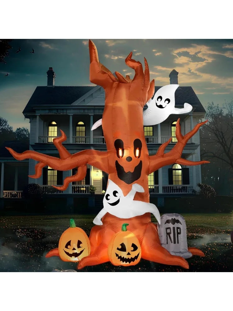8 FT Halloween Inflatable Scary Tree with Ghost Decorations, Pumpkin and Tombstone, Blow Up Inflatables with Build-in LEDs for Halloween Party Indoor, Outdoor, Yard, Garden, Lawn Decorations