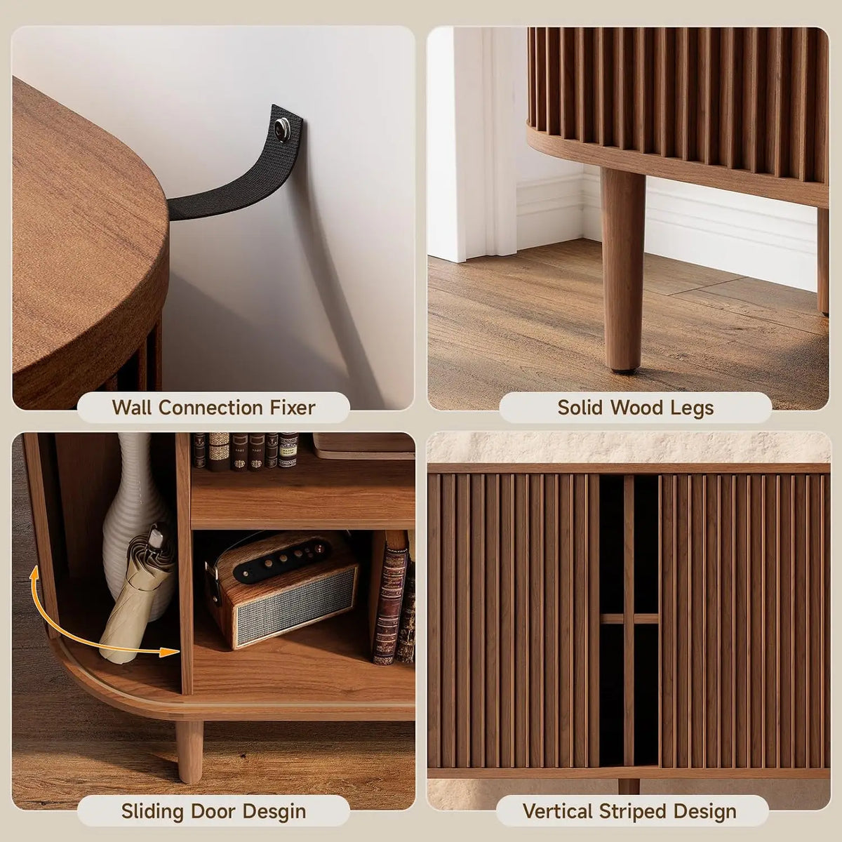 55" Sideboard Cabinet Buffet Storage - Mid-Century Modern Coffee Bar Table w/2 Doors, Adjustable Shelves, Walnut Finish | Kitchen, Dining Room Furniture