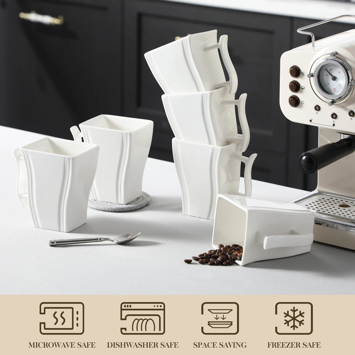 Malacasa Porcelain Coffee Cup Set With Square Marble Design