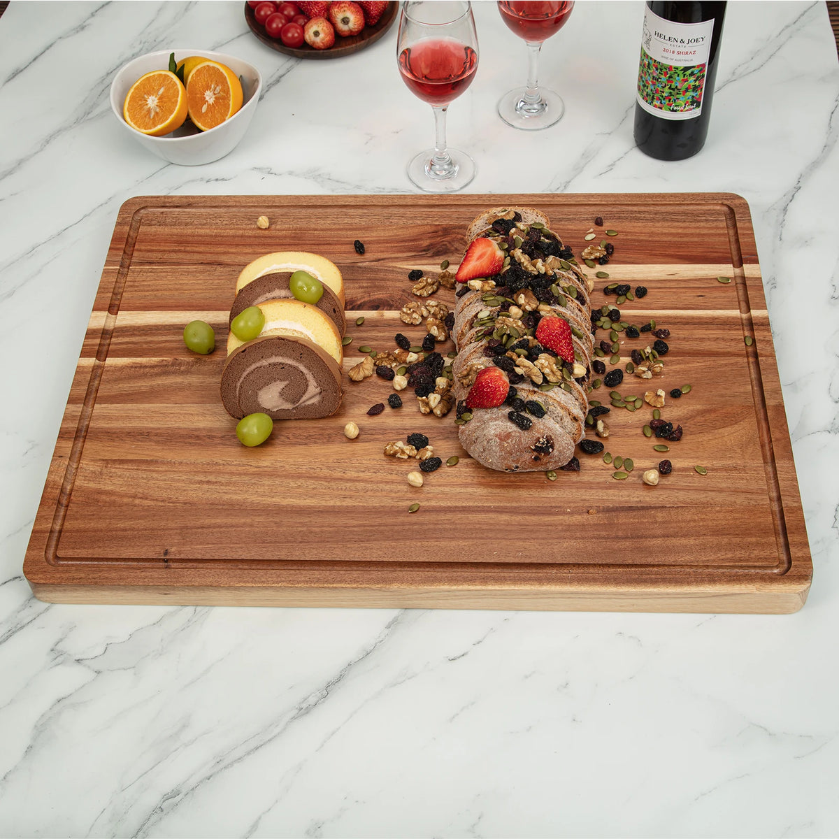 Acacia Wood Cutting Board, 1.5" Thick Large Wooden Cutting Board with Juice Groove and Handle Hole, Heavy Duty Butcher Block for Kitchen, Meat, Vegetables and Cheese