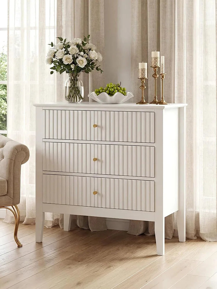 HiMISS Fluted Wooden Nightstand Featuring Charging Station And Drawers